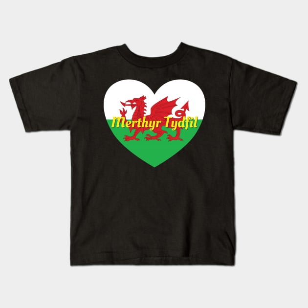Merthyr Tydfil Wales UK Wales Flag Heart Kids T-Shirt by DPattonPD
